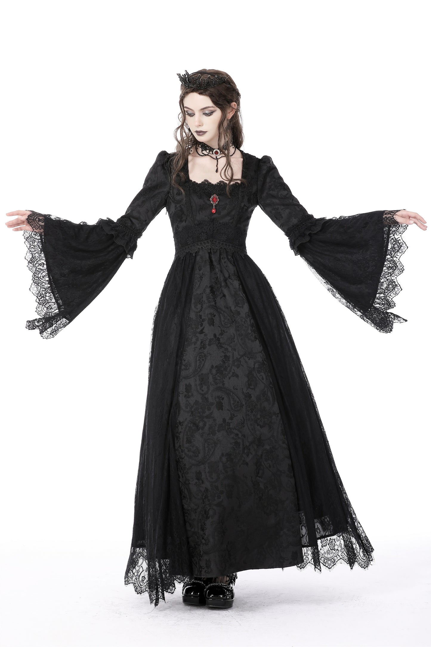 Lady In Waiting Black Gothic Lace Dress by Dark In Love