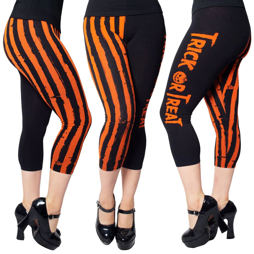 Trick Or Treat Stripe Capri Leggings by Kreepsville 666