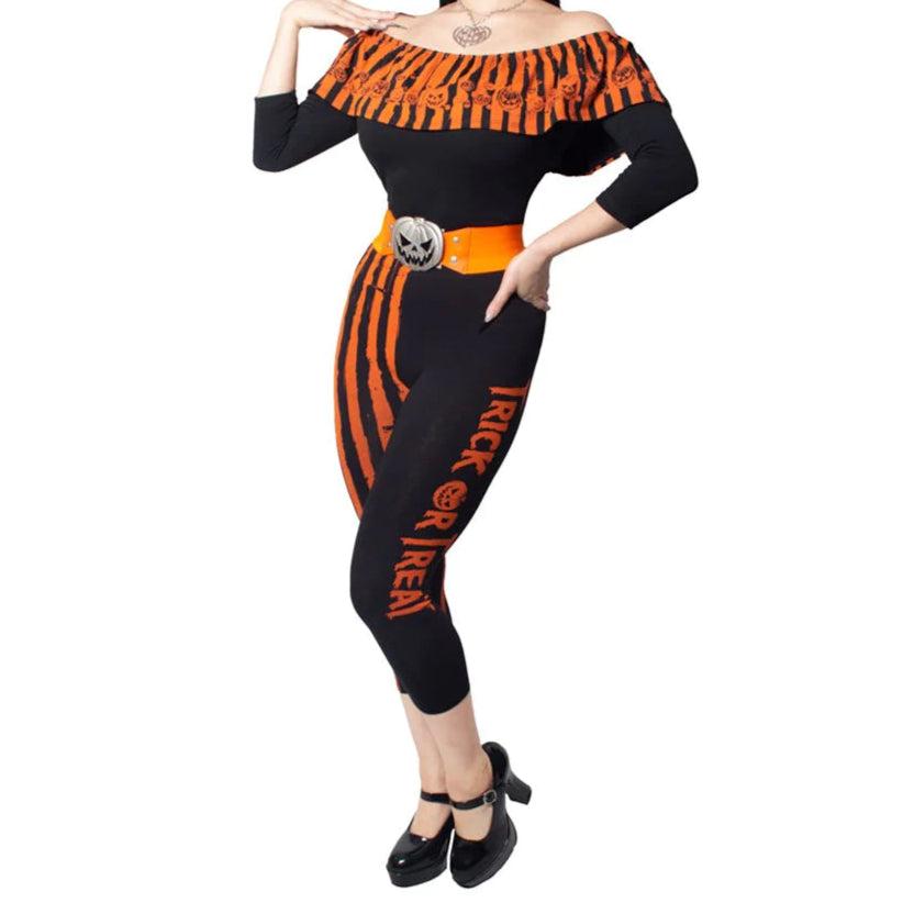 Trick Or Treat Stripe Capri Leggings by Kreepsville 666