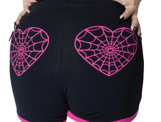Web Heart Pink Running Shorts by Kreepsville 666