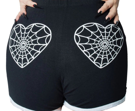 Web Heart White Running Shorts by Kreepsville 666