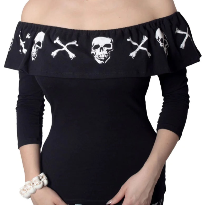 Ruffle Anatomical Skull And Bones Top by Kreepsville 666