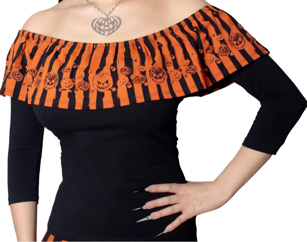 Ruffle Trick Or Treat Stripe Top by Kreepsville 666