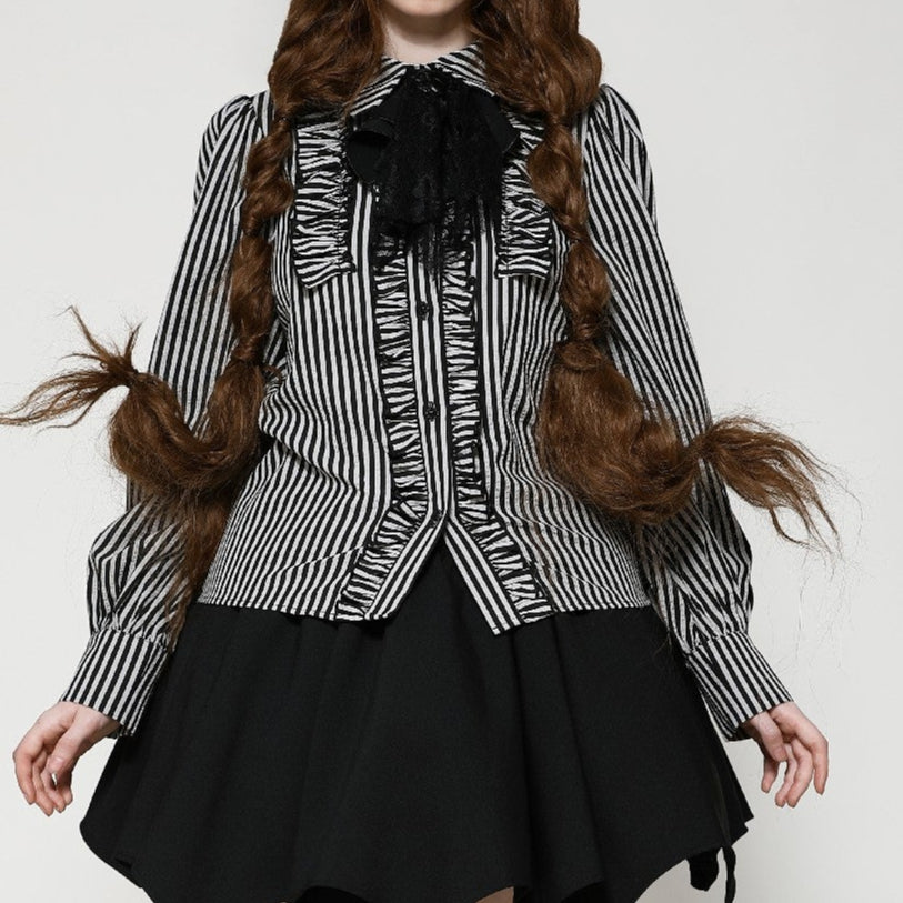 Lilah Gothic Lolita Striped Blouse Top by Dark In Love