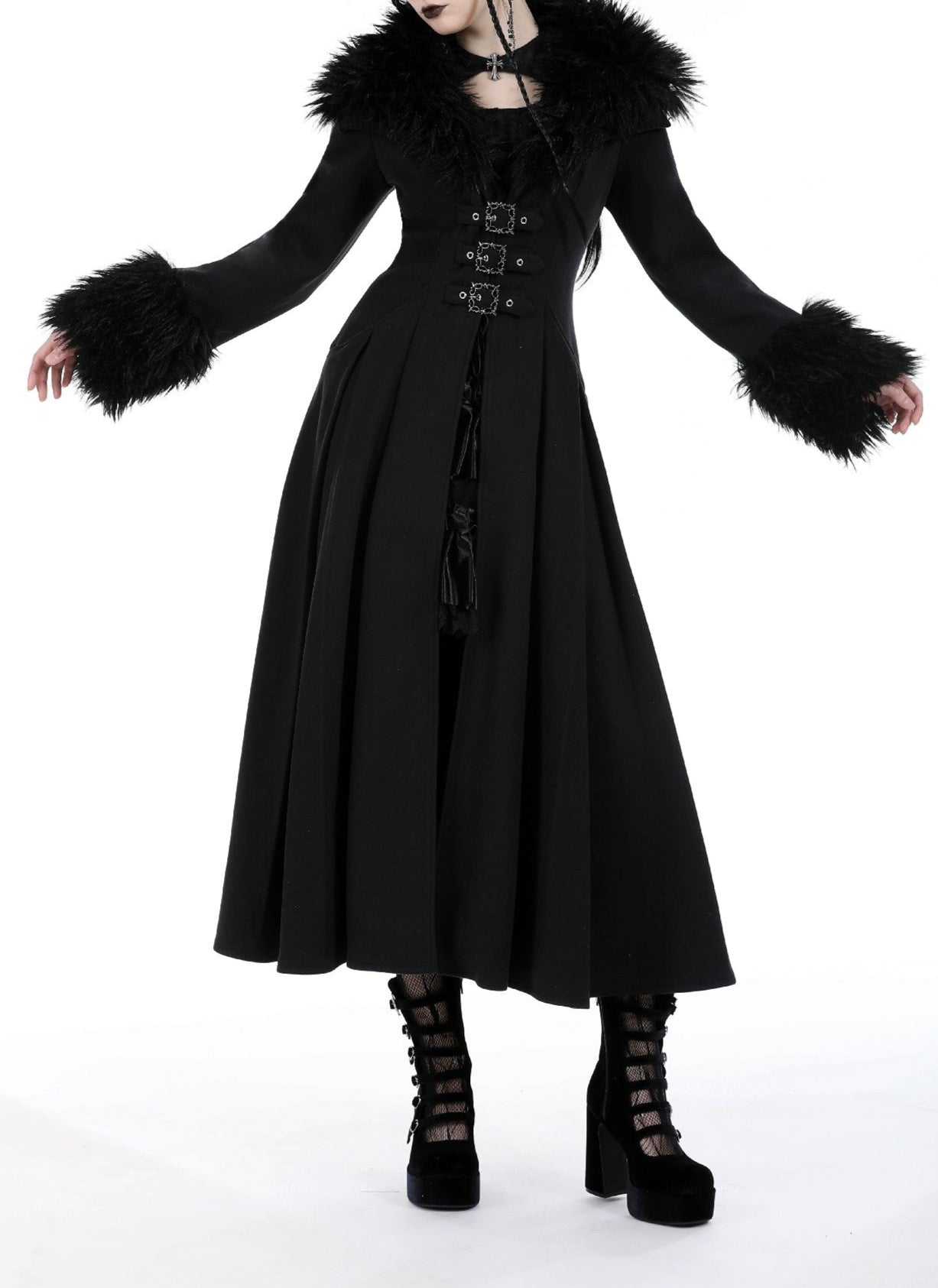 My Shadow Faux Fur Trim Gothic Coat by Dark In Love