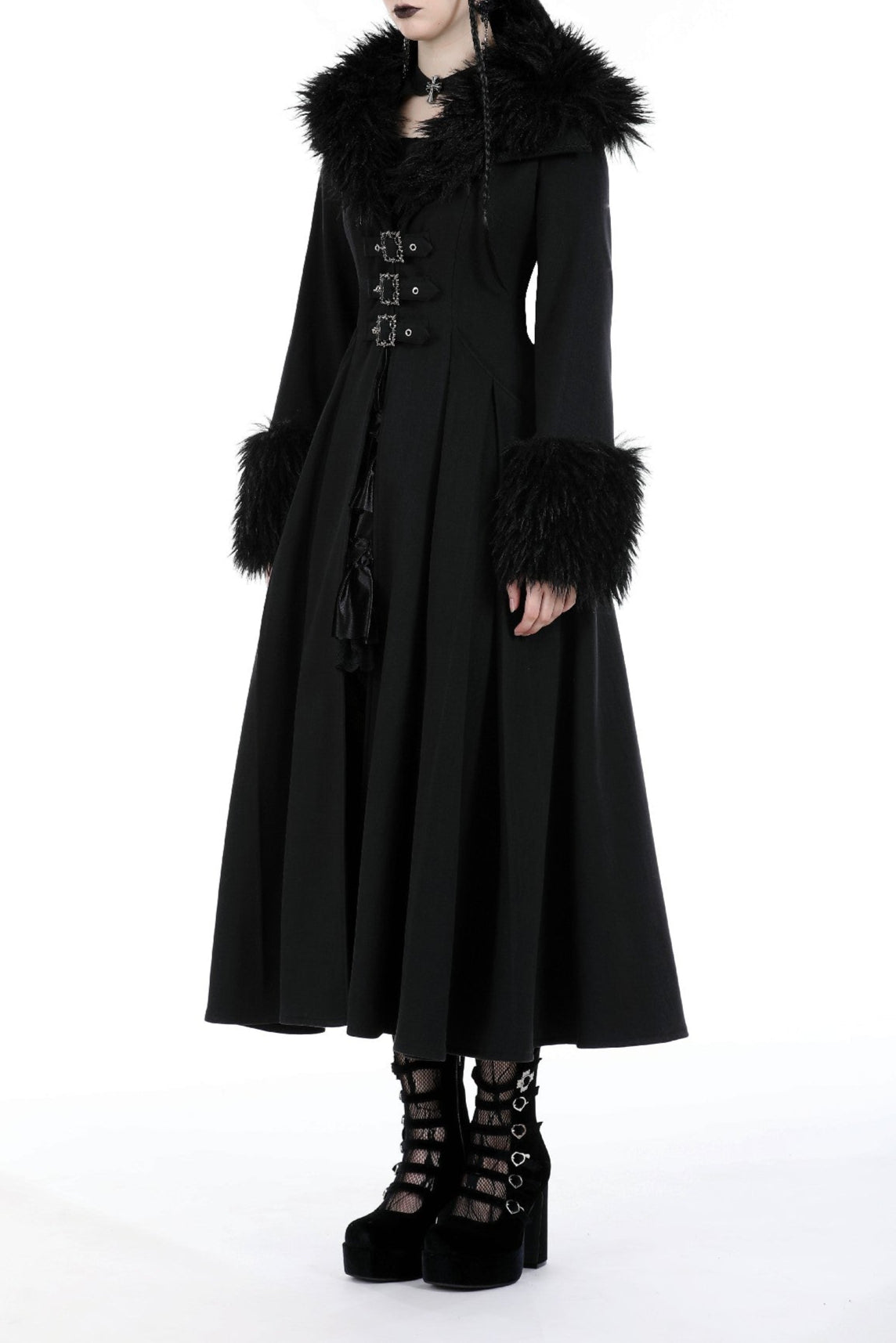 My Shadow Faux Fur Trim Gothic Coat by Dark In Love
