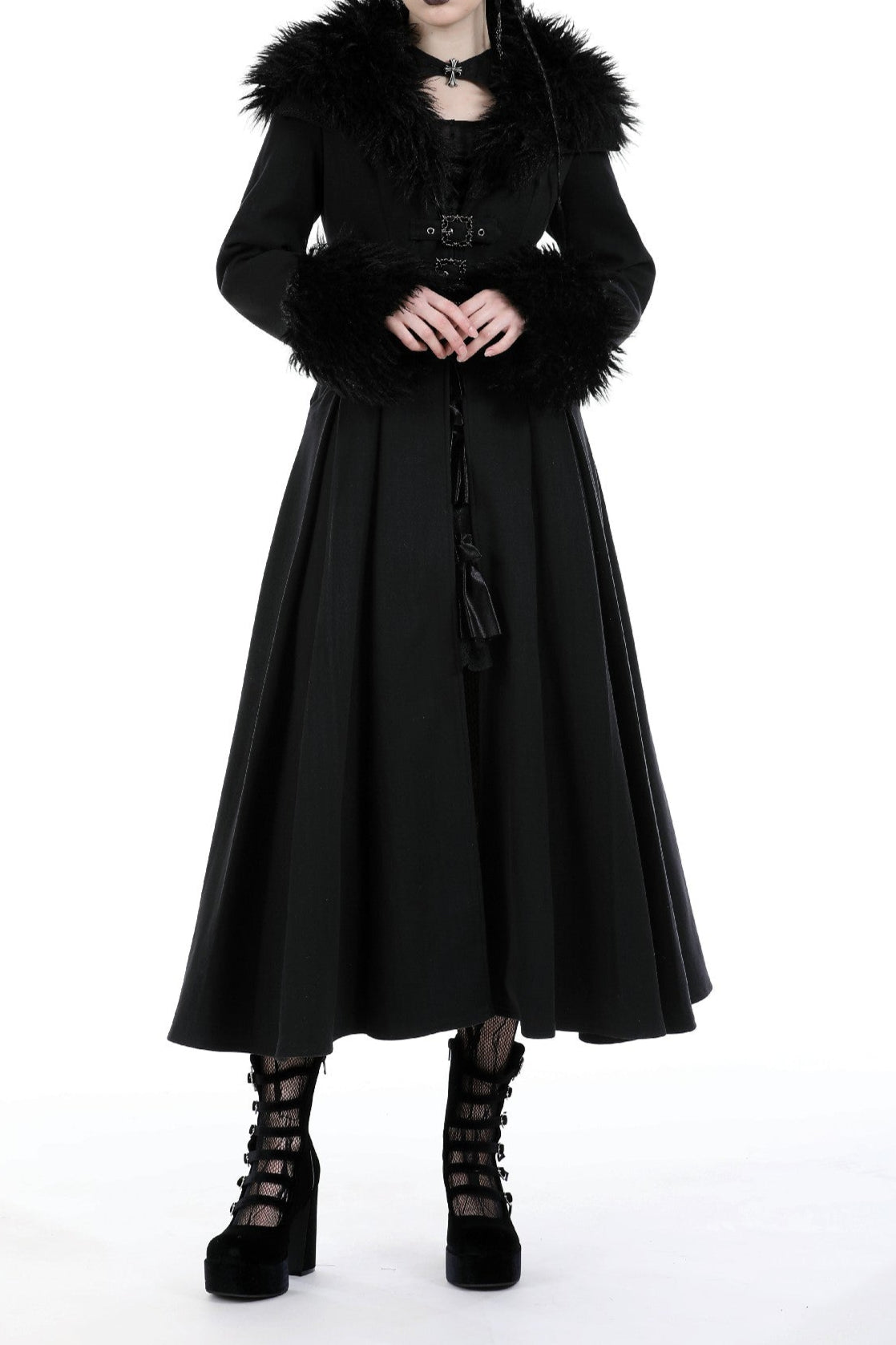 My Shadow Faux Fur Trim Gothic Coat by Dark In Love
