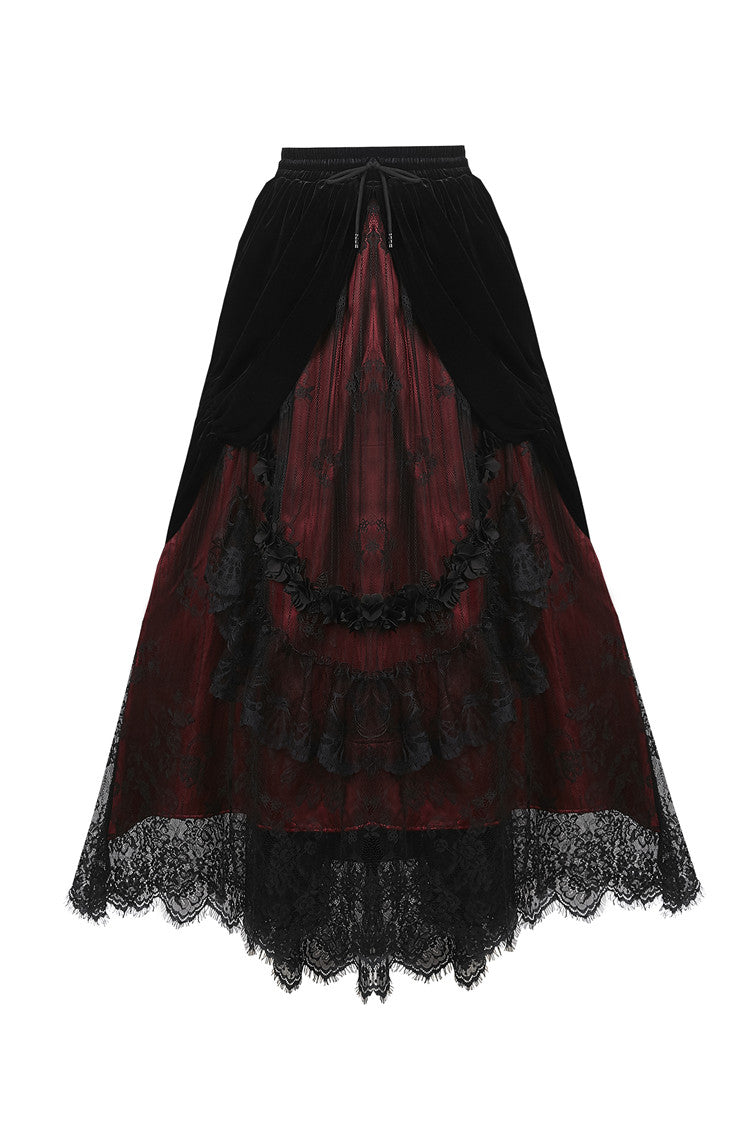 Vampire Bite Velvet Lace Red Skirt by Dark In Love