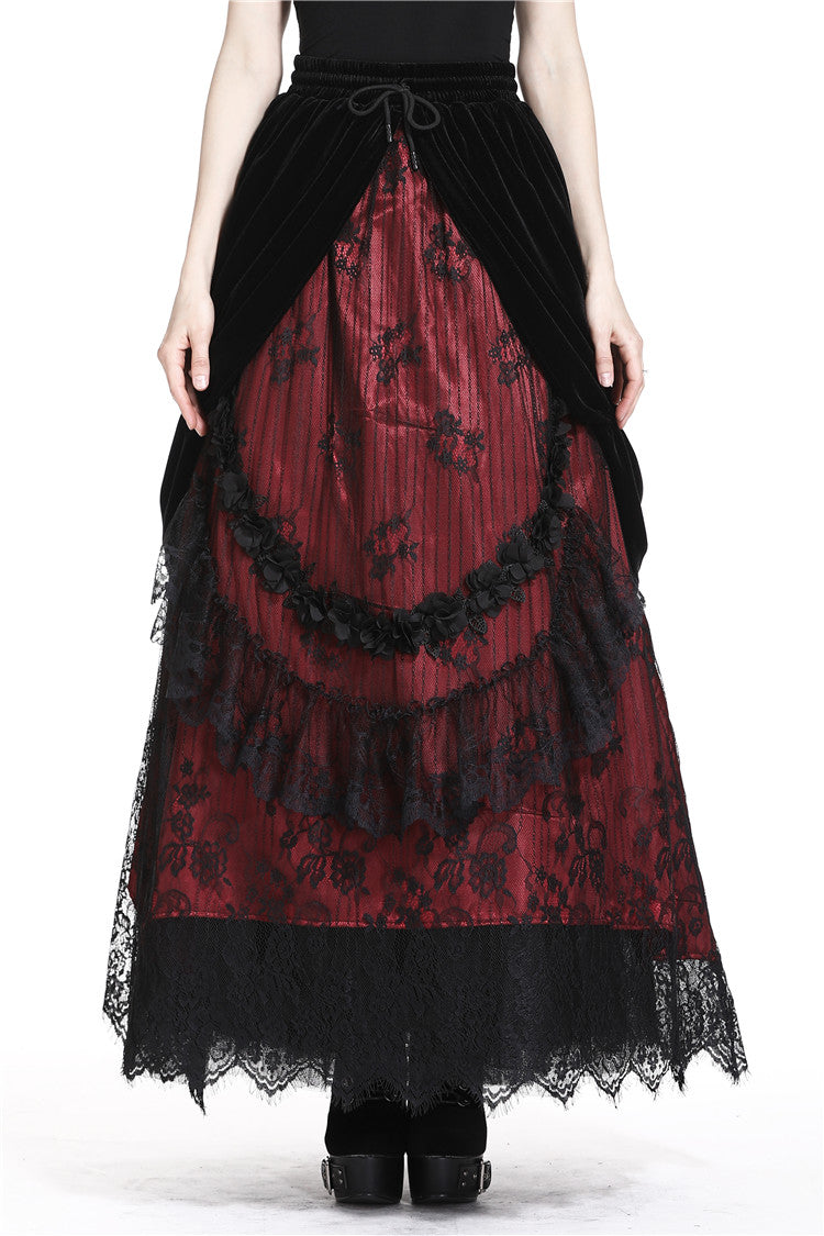 Vampire Bite Velvet Lace Red Skirt by Dark In Love