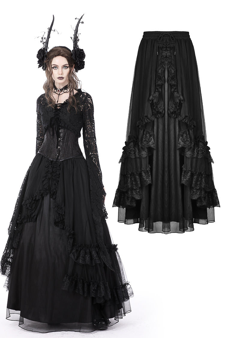 When The Time Comes Gothic Lace Trim Skirt by Dark In Love