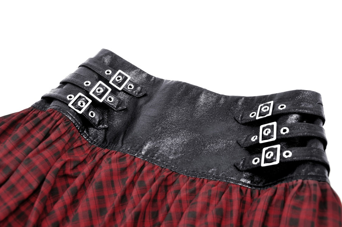 Bobbie Red Plaid Buckle Skirt by Dark In Love