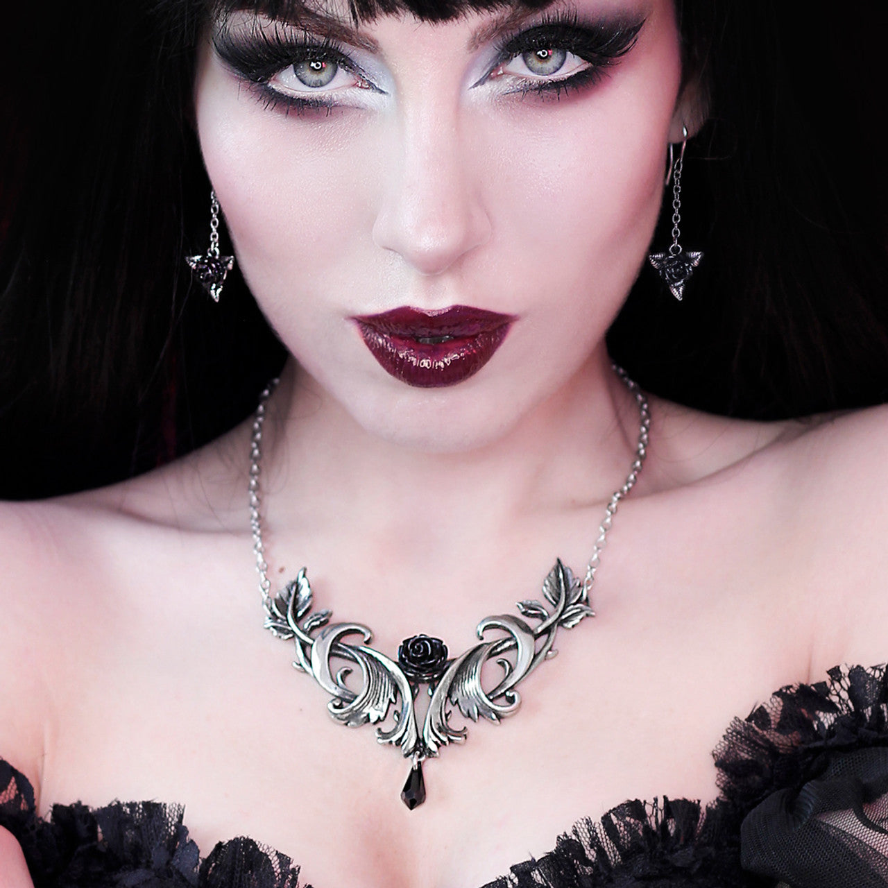 Baroque Rose Pendant Necklace by Alchemy Gothic