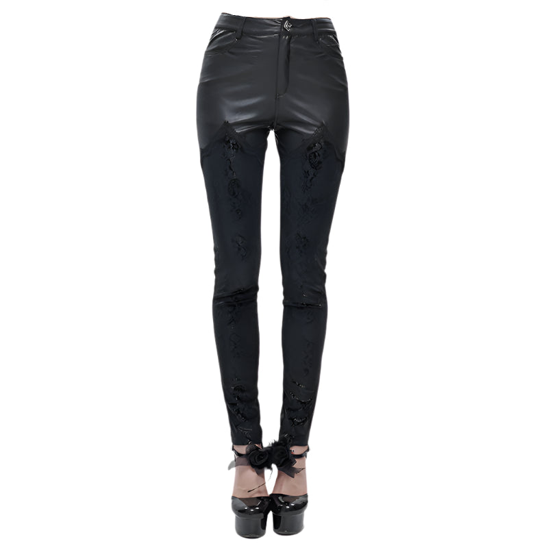 Gothic Brocade Faux Leather Pants by Devil Fashion
