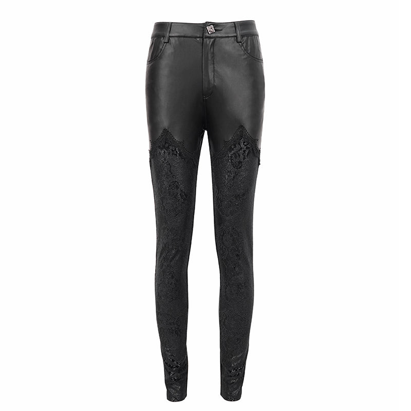 Gothic Brocade Faux Leather Pants by Devil Fashion