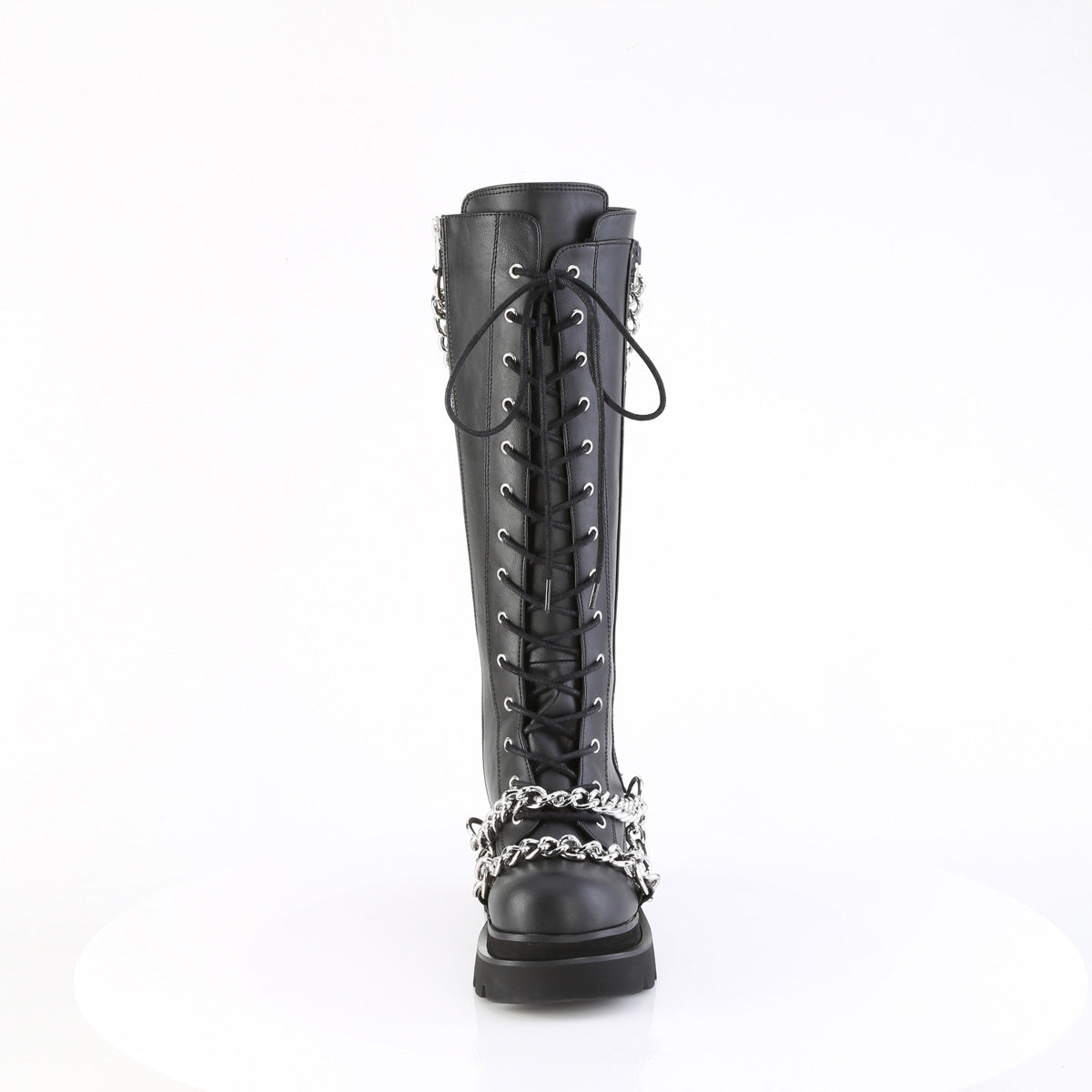 RENEGADE-215 Chain Lace-Up Knee High Platform Boots by Demonia