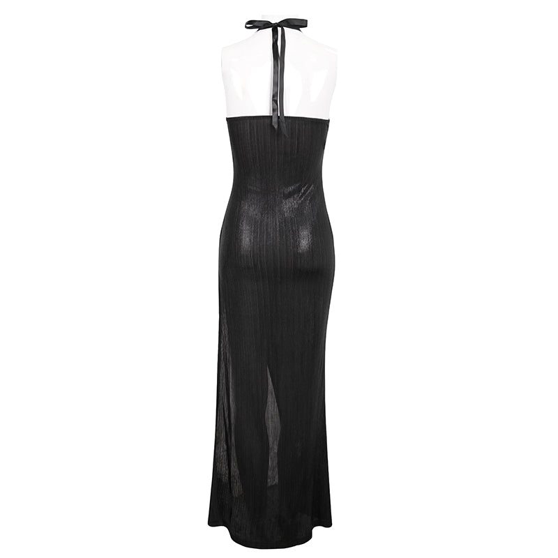 Glam Ghoul Chain Harness Halter Dress by Devil Fashion