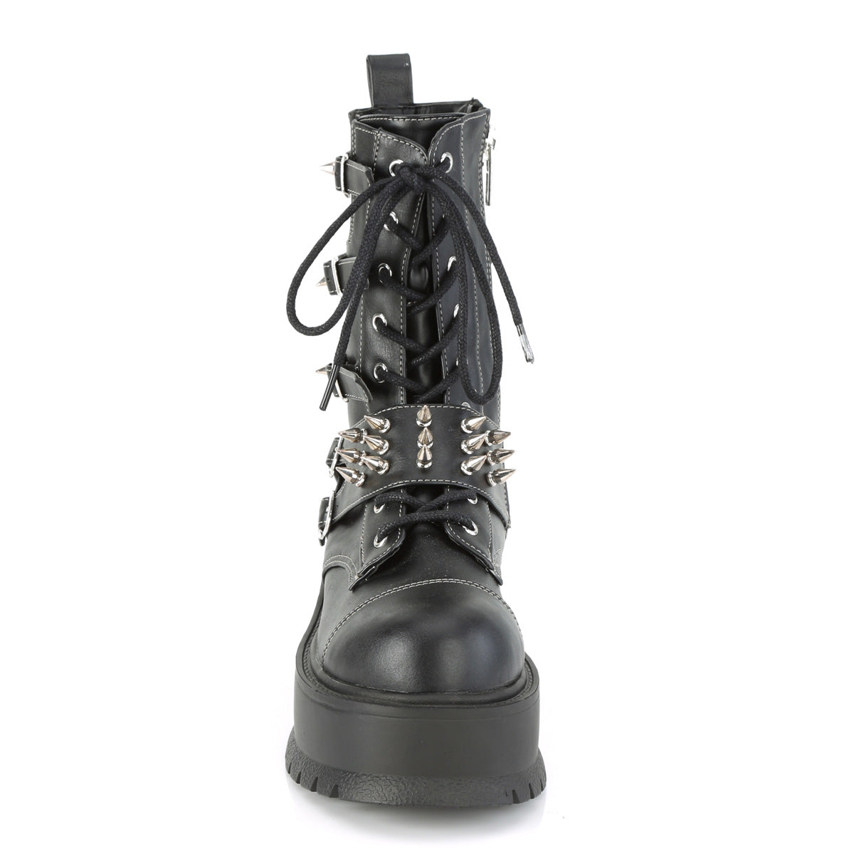 SLACKER-165 Spike Buckle Straps Platform Boots by Demonia