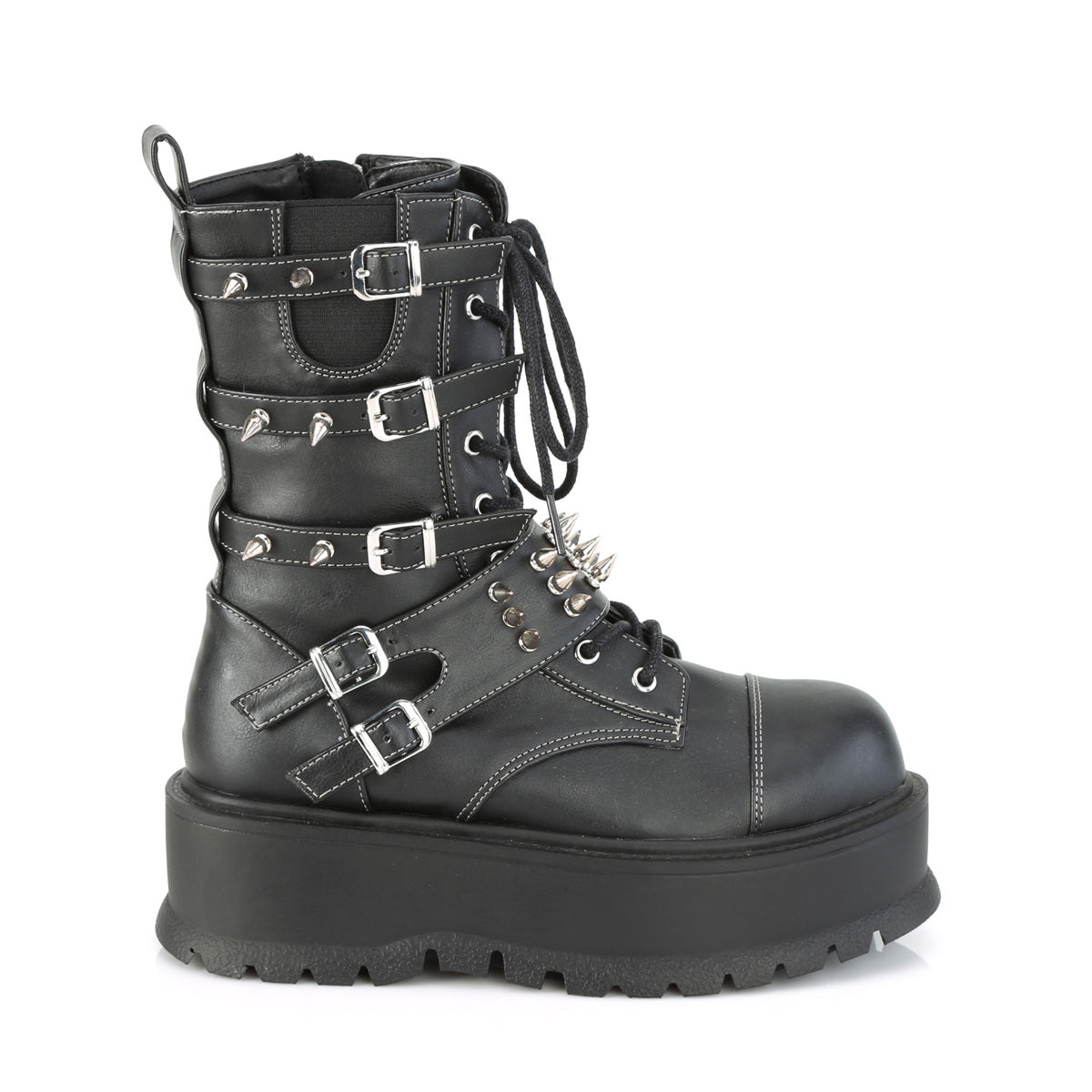 SLACKER-165 Spike Buckle Straps Platform Boots by Demonia