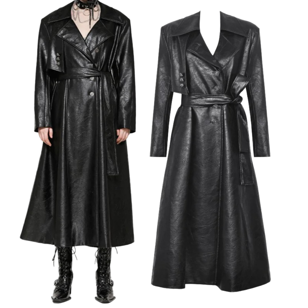 Rosalie Gothic Faux Leather Trench Coat by Dark In Love
