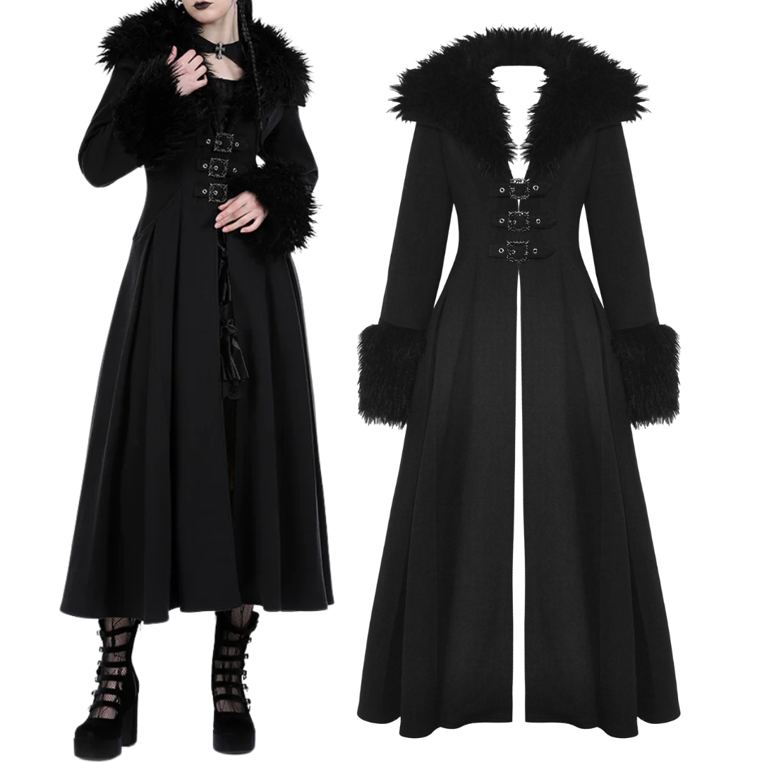 My Shadow Faux Fur Trim Gothic Coat by Dark In Love