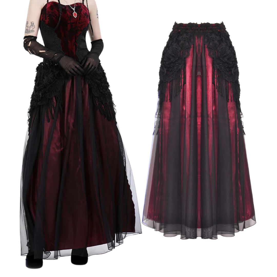 Gothic Trail Of Roses Red Skirt by Dark In Love