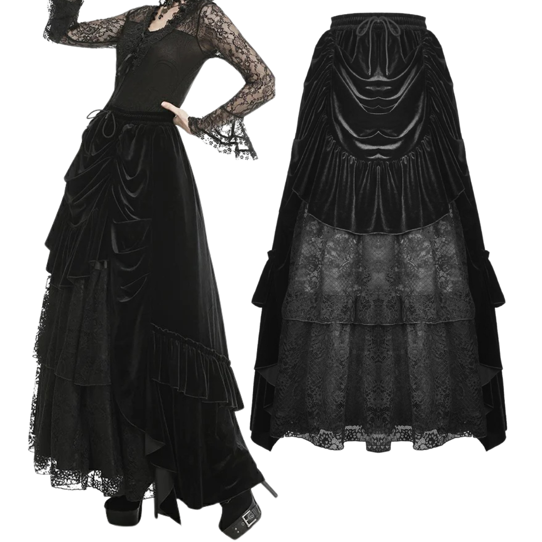 Agnes Gothic Ruffle Velvet Skirt by Dark In Love