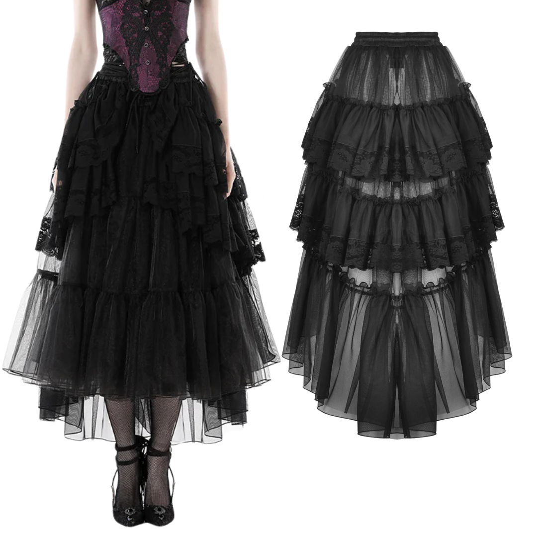 Lovelace Lacey Mesh High Low Skirt by Dark In Love