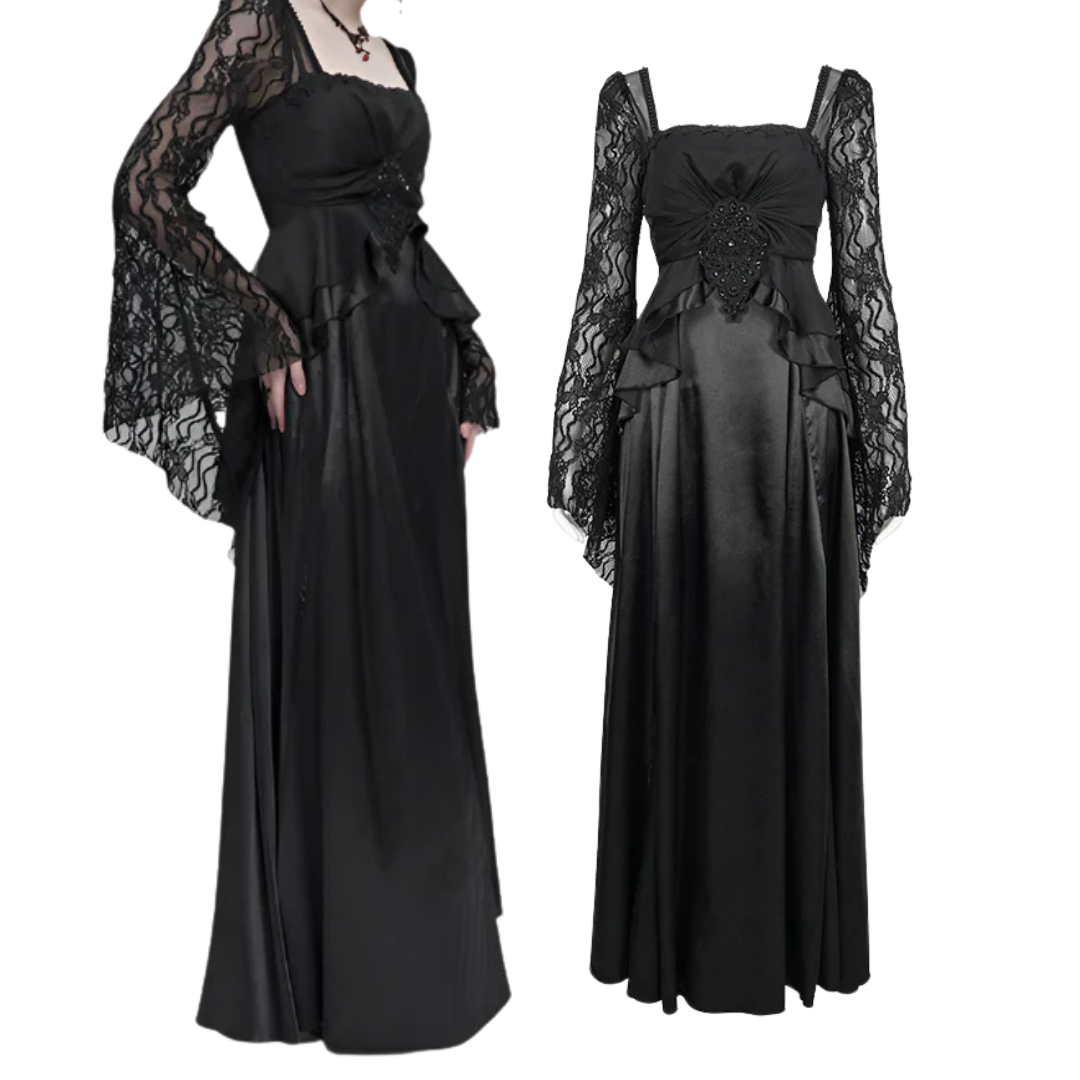 Deadly Celebrations Lace Sleeve Black Dress by Eva Lady