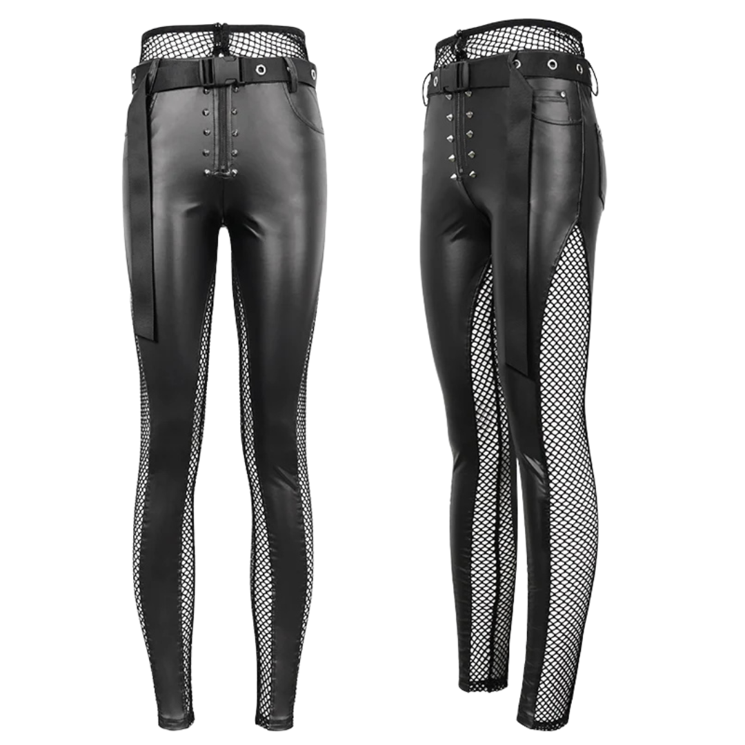 Rejects Fishnet Panel Faux Leather Leggings by Devil Fashion