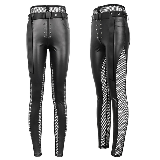Rejects Fishnet Panel Faux Leather Leggings by Devil Fashion