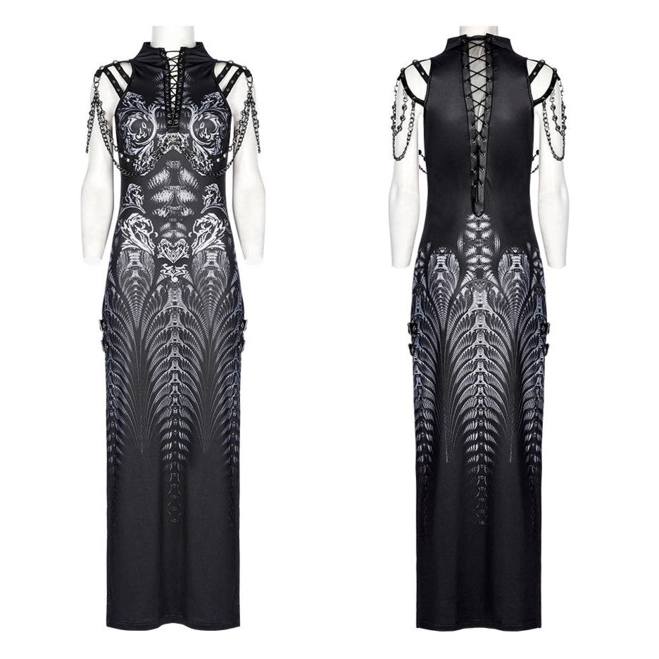 Inferno Threads - Printed Maxi Dress with Chains by Punk Rave