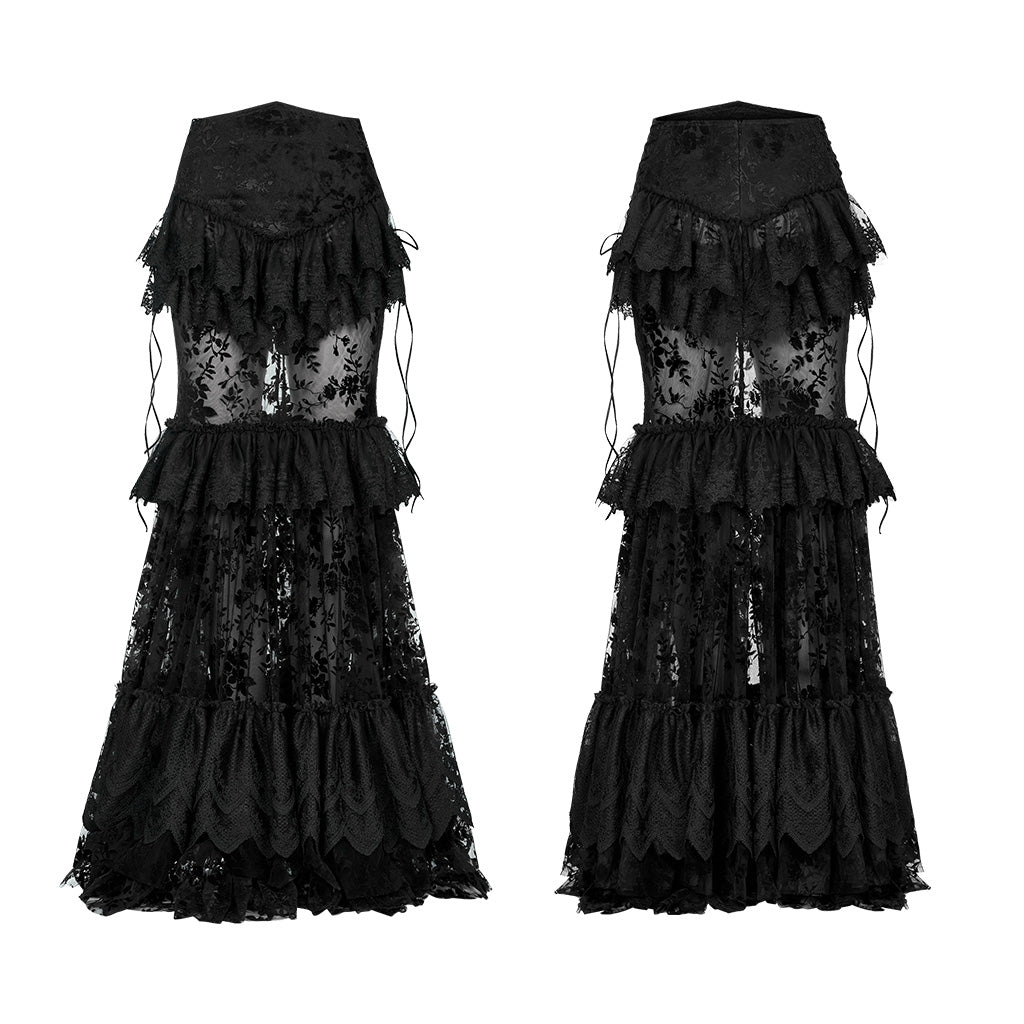 Andromeda Ruffled Black Lace Skirt by Punk Rave