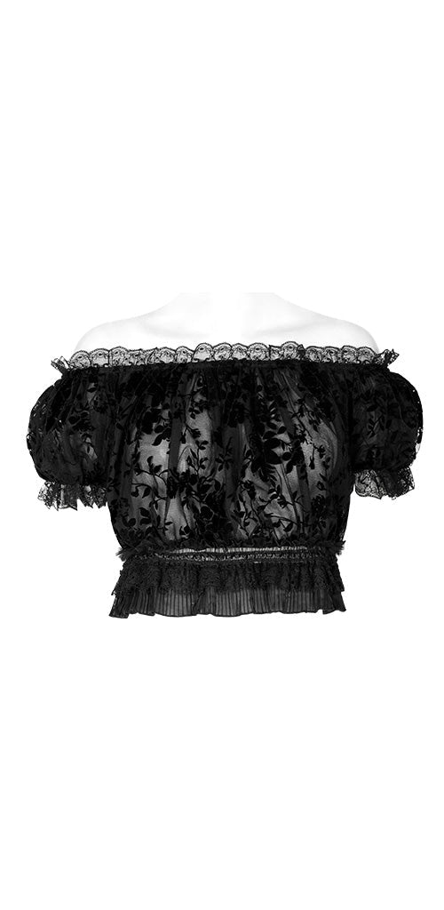 Lady Anne Lace With Bardot Neckline Black Top by Punk Rave