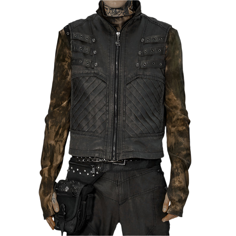 Sinister Gray Biker Punk Vest by Punk Rave