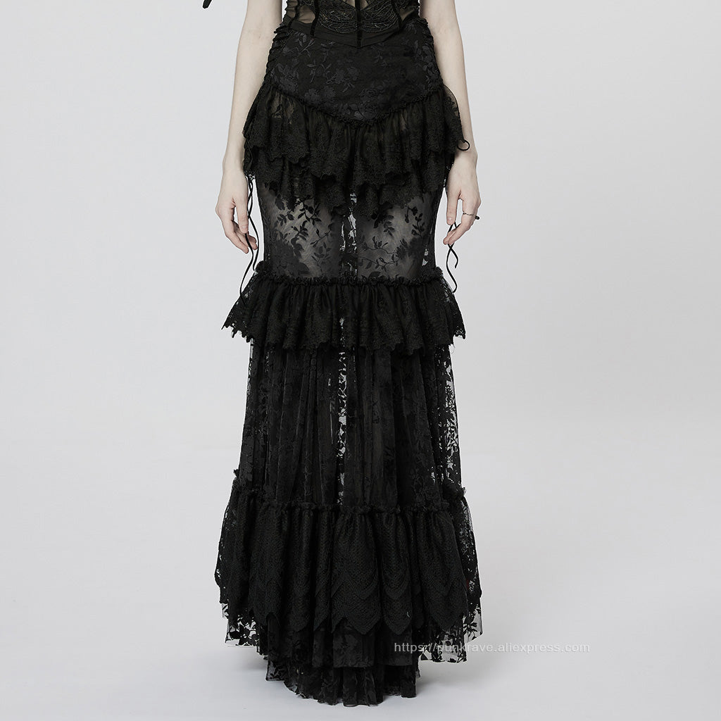 Andromeda Ruffled Black Lace Skirt by Punk Rave