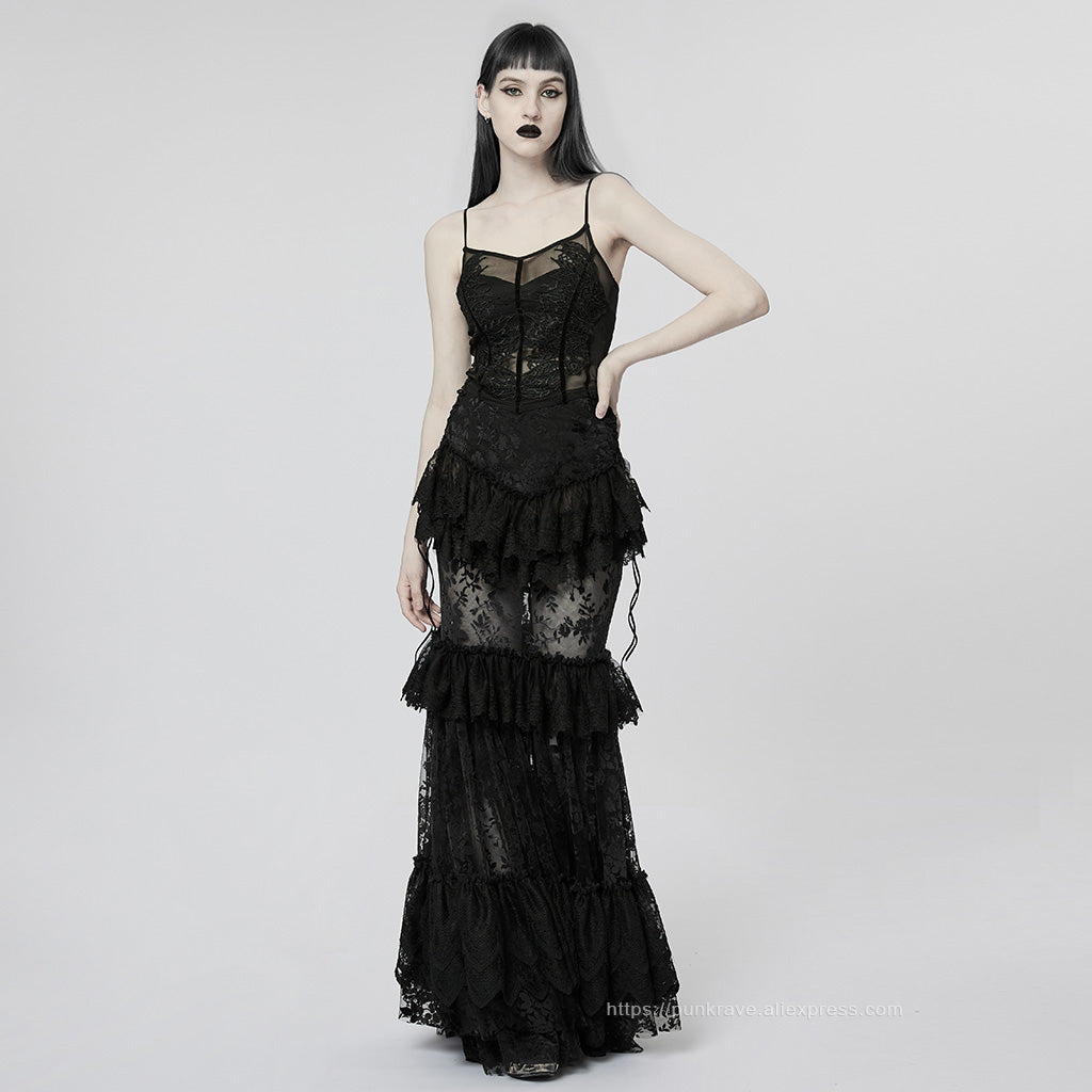 Andromeda Ruffled Black Lace Skirt by Punk Rave