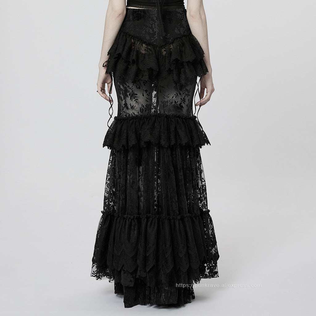 Andromeda Ruffled Black Lace Skirt by Punk Rave