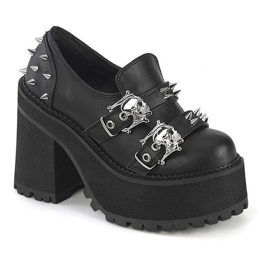 ASSAULT-38 Skull Strap Studded Loafer Shoes by Demonia