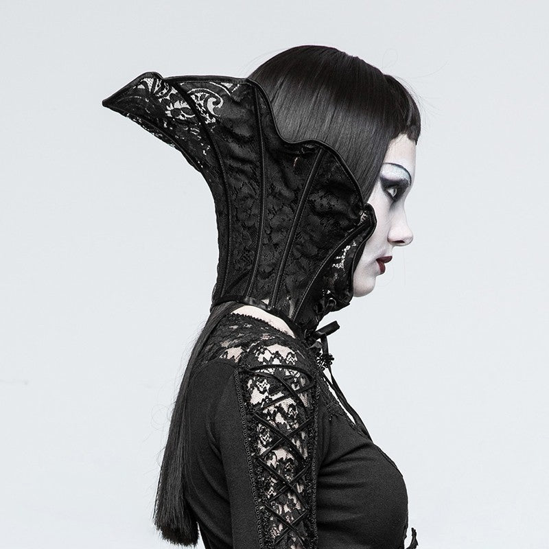 Black Arcane Victorian Lace High Neck Choker Collar by Punk Rave