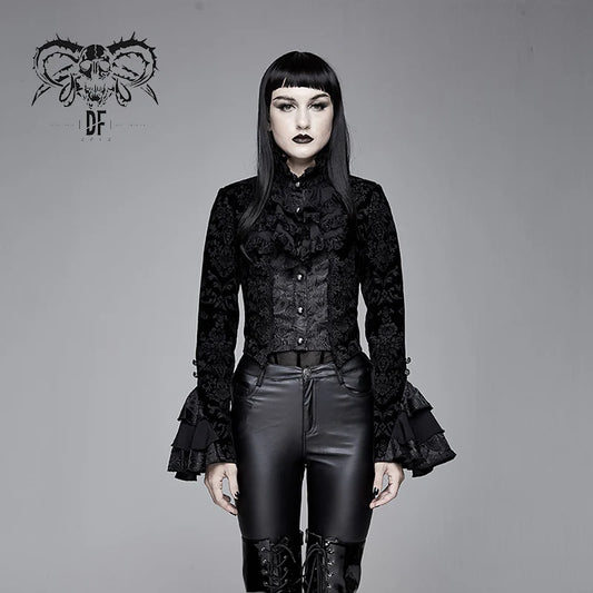 Leah Lotus Leaf Gothic Swallow Tail Black Jacket by Devil Fashion