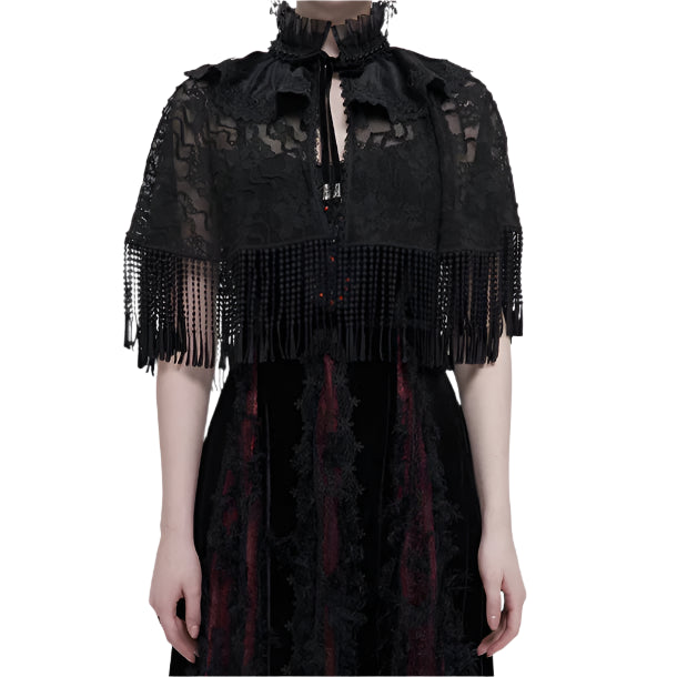 Mortem Gothic Lace Fringe Shawl Top by Eva Lady