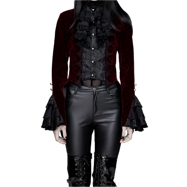 Leah Paisley Gothic Swallow Tail Red Jacket by Devil Fashion