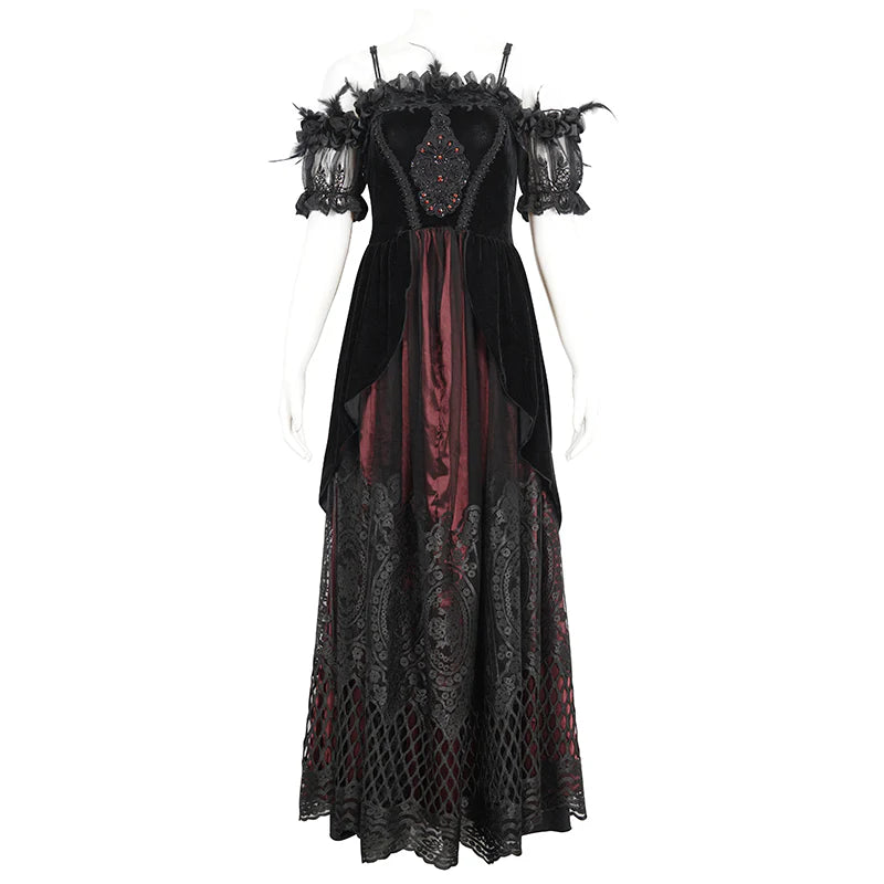 eva lady dress Eva Lady Women Black Sexy Gothic Velvet Lace Spliced Long Sleeve Party Dress