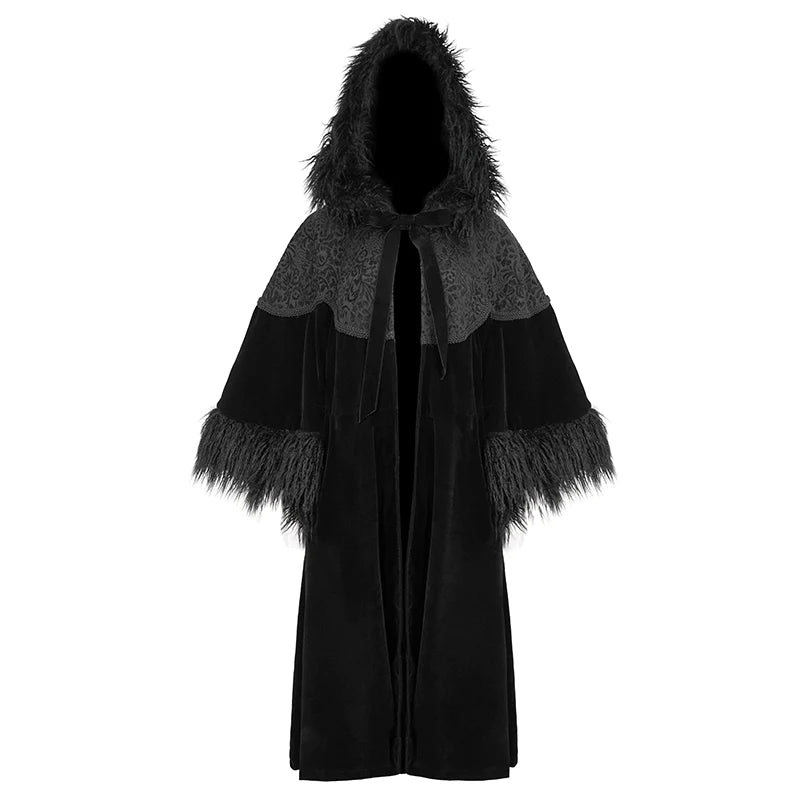 Morbid May Hooded Faux Fur Shawl Coat by Devil Fashion