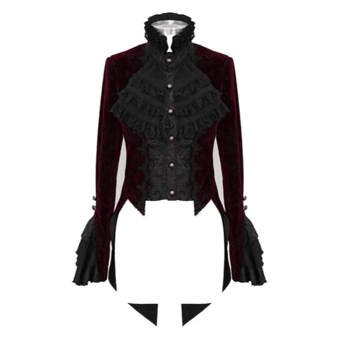 Leah Paisley Gothic Swallow Tail Red Jacket by Devil Fashion