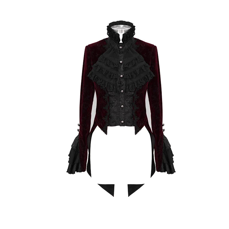 Leah Paisley Gothic Swallow Tail Red Jacket by Devil Fashion