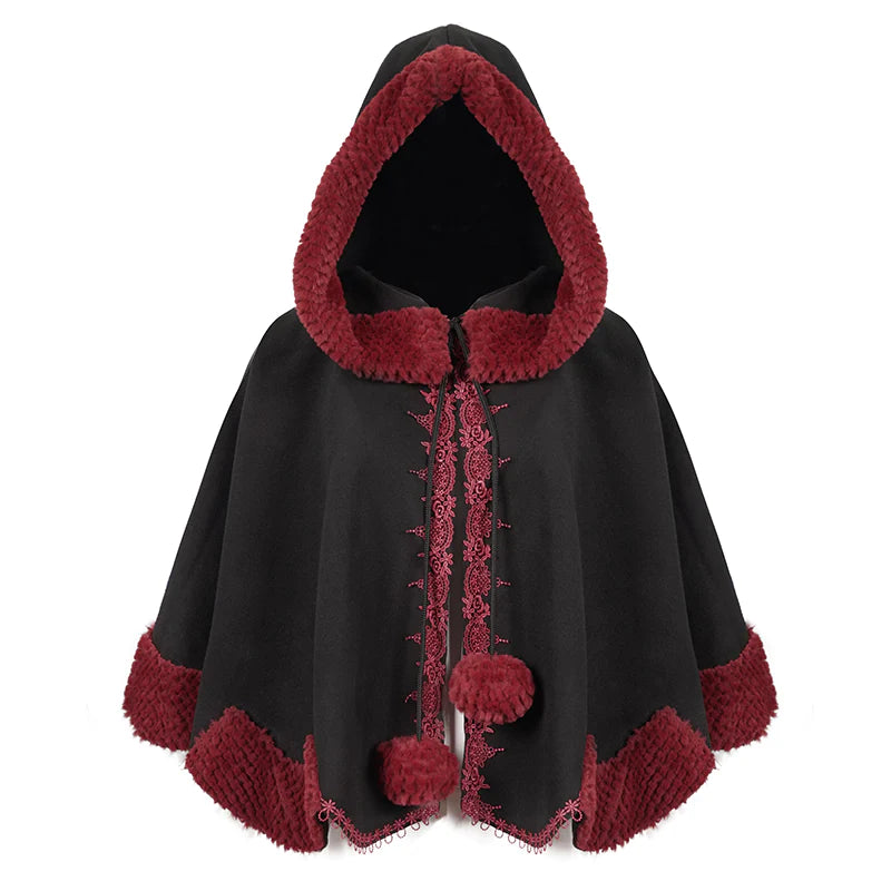 Thorns Of A Rose Gothic Red Faux Fur Shawl Cape by Devil Fashion