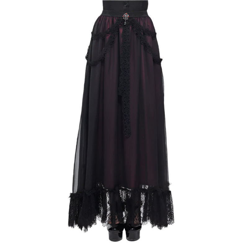 Mysterious Nosebleeds Gothic Lace Red & Black Skirt by Devil Fashion