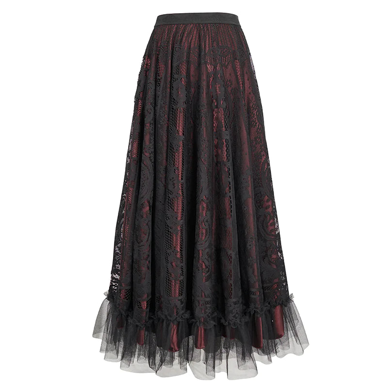 Dark Delights Gothic Lace Red Skirt by Devil Fashion