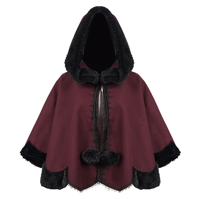 Thorns Of A Rose Gothic Black Faux Fur Shawl Cape by Devil Fashion